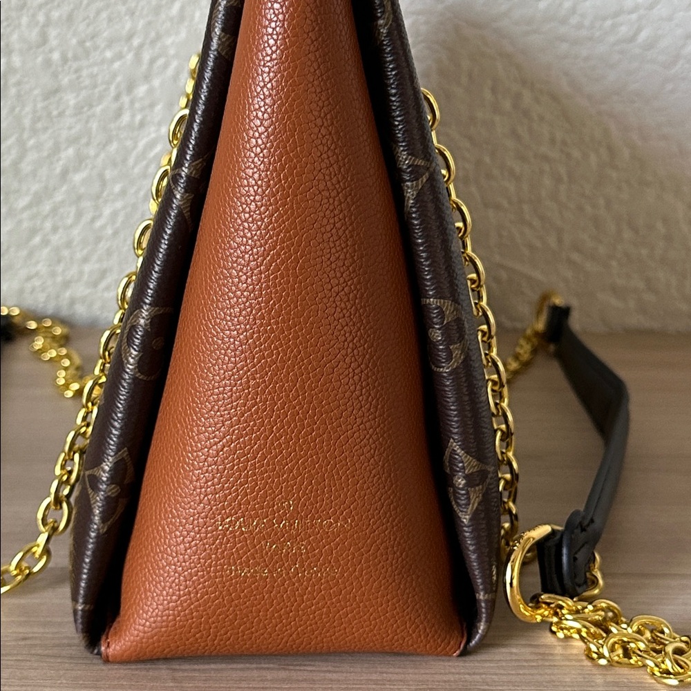 Louis Vuitton Inspired Monogram Chain Shoulder Bag — Brown/Tan/Gold - Picture 11 of 13